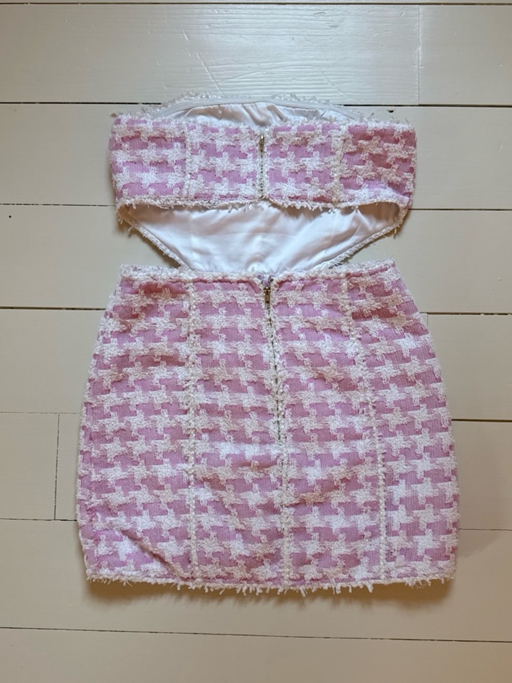 Retrofete Pink Houndstooth Strapless Mini Dress - Picture 3 of 6